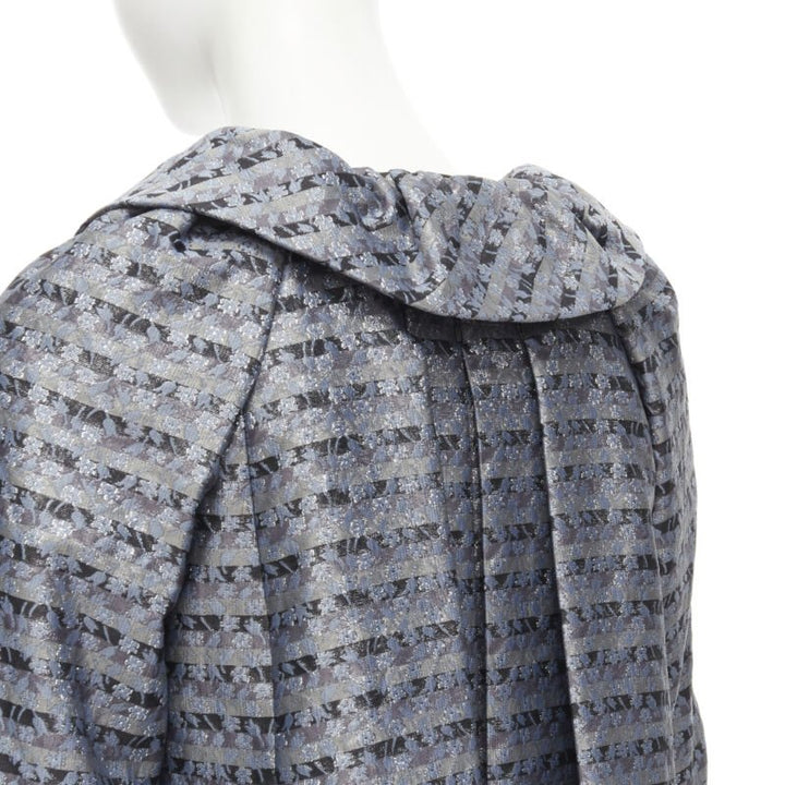 MARC JACOBS metallic blue floral jacquard belted front flared opera coat XS