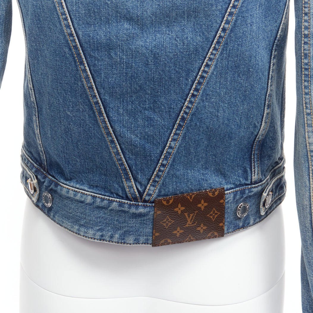 LOUIS VUITTON Yayoi Kusama 2023 Faces leather patch blue denim jacket FR34 XS