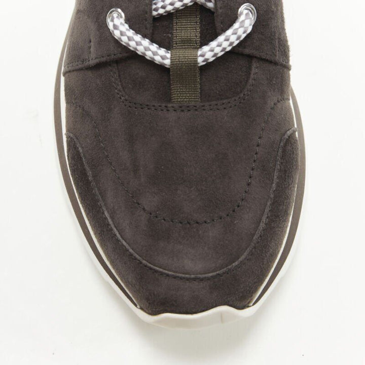 HERMES Buster grey brown suede lace up wooden rubber sole low sneaker EU39.5