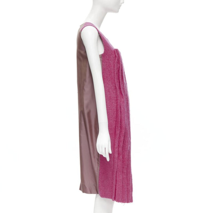 MARNI pink wool tweed gathered pleat contrast back sleeveless dress IT38 XS