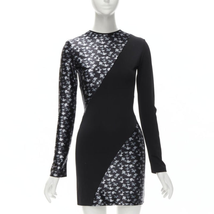 DAVID KOMA black butterfly floral print twist seam mini dress UK6 XS