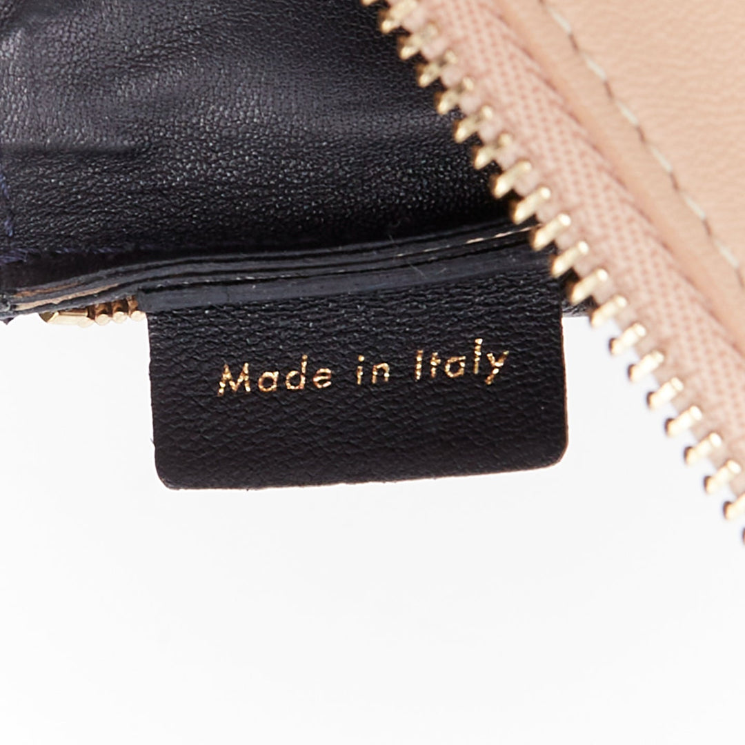 CELINE Solo beige black bicolor smooth leather gold logo pouch clutch