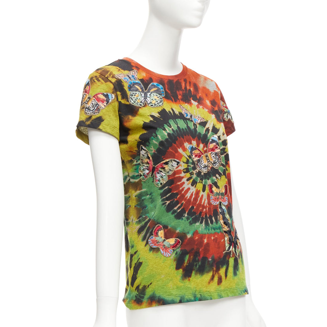VALENTINO 2017 rainbow tie dye butterfly embroidery tshirt XS