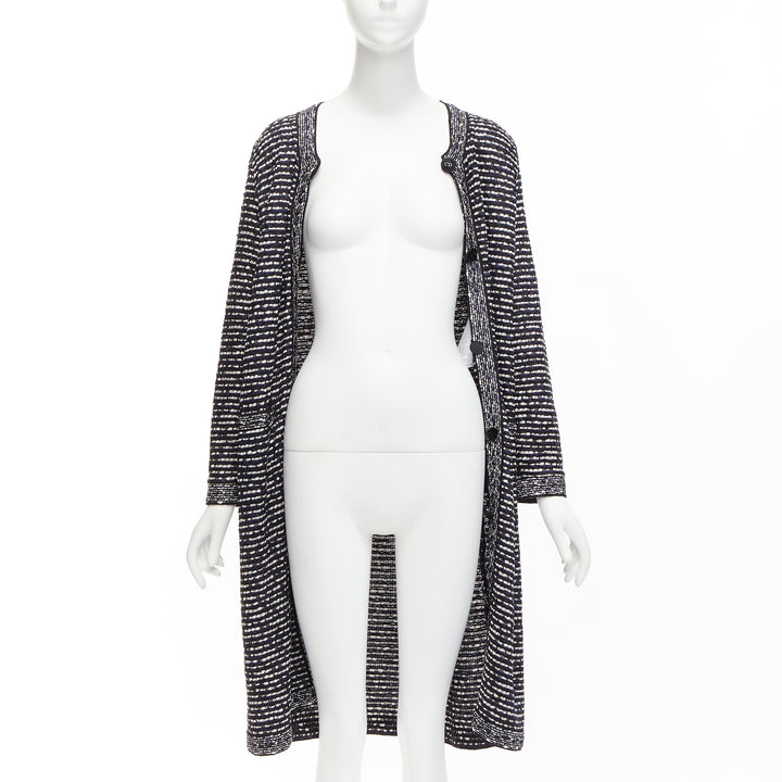 CHRISTIAN DIOR navy white light weave CD logo button long coat FR42 XL