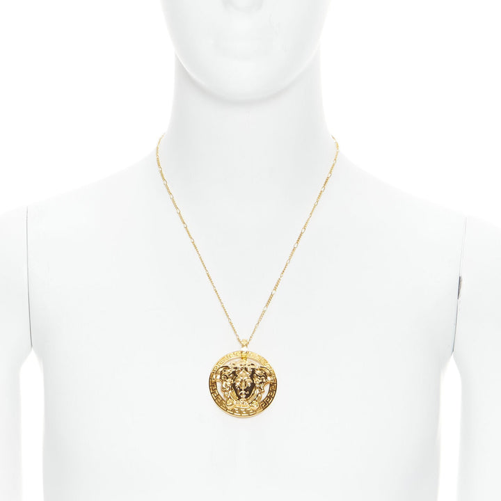VERSACE Medusa Greca coin medallion gold tone nickel short necklace