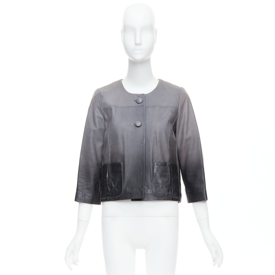 MAJE Bokio grey black ombre lambskin leather flare jacket FR1