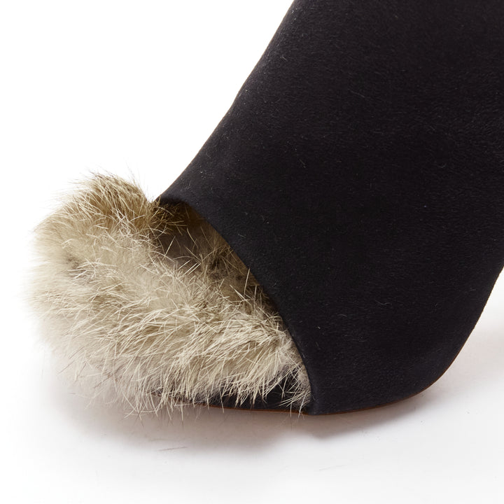 OLD CELINE Phoebe Philo 2010 Runway black suede fur mules EU36