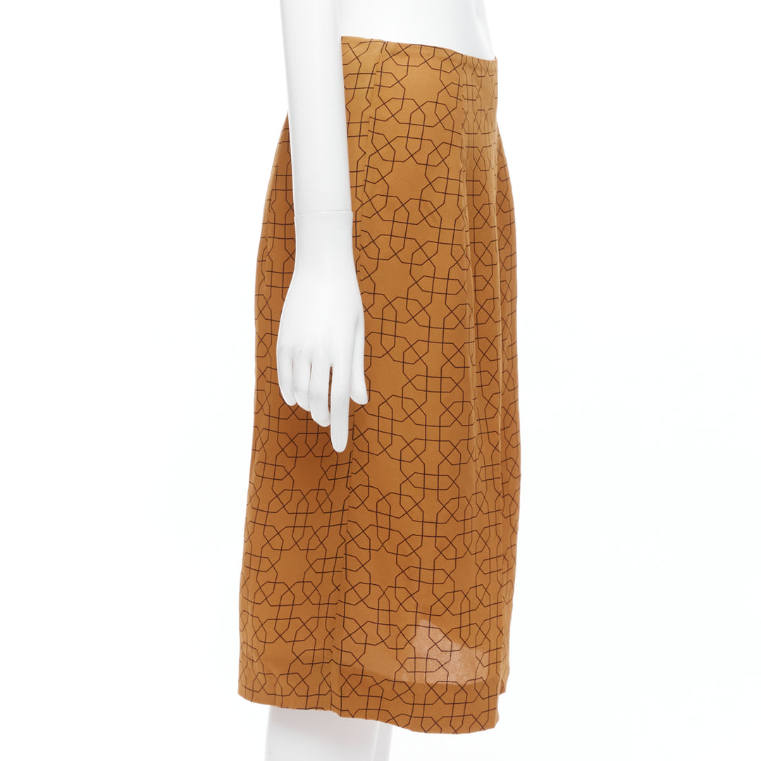 MARNI brown viscose black oriental geometric print knee length skirt IT40 S