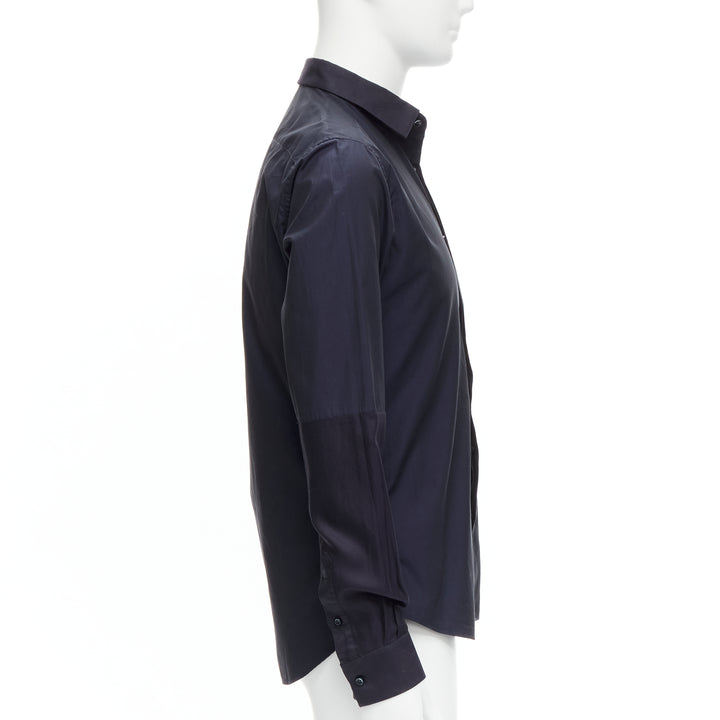 VALENTINO classic minimal navy poplin twill contrast collar dress shirt EU40 L