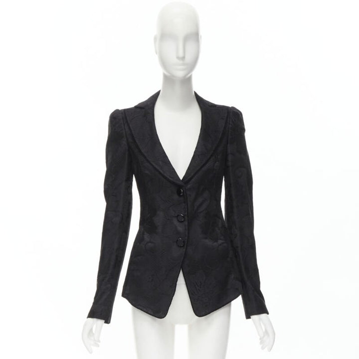 EMPORIO ARMANI black lace jewel cut buttons fitted blazer IT40 S