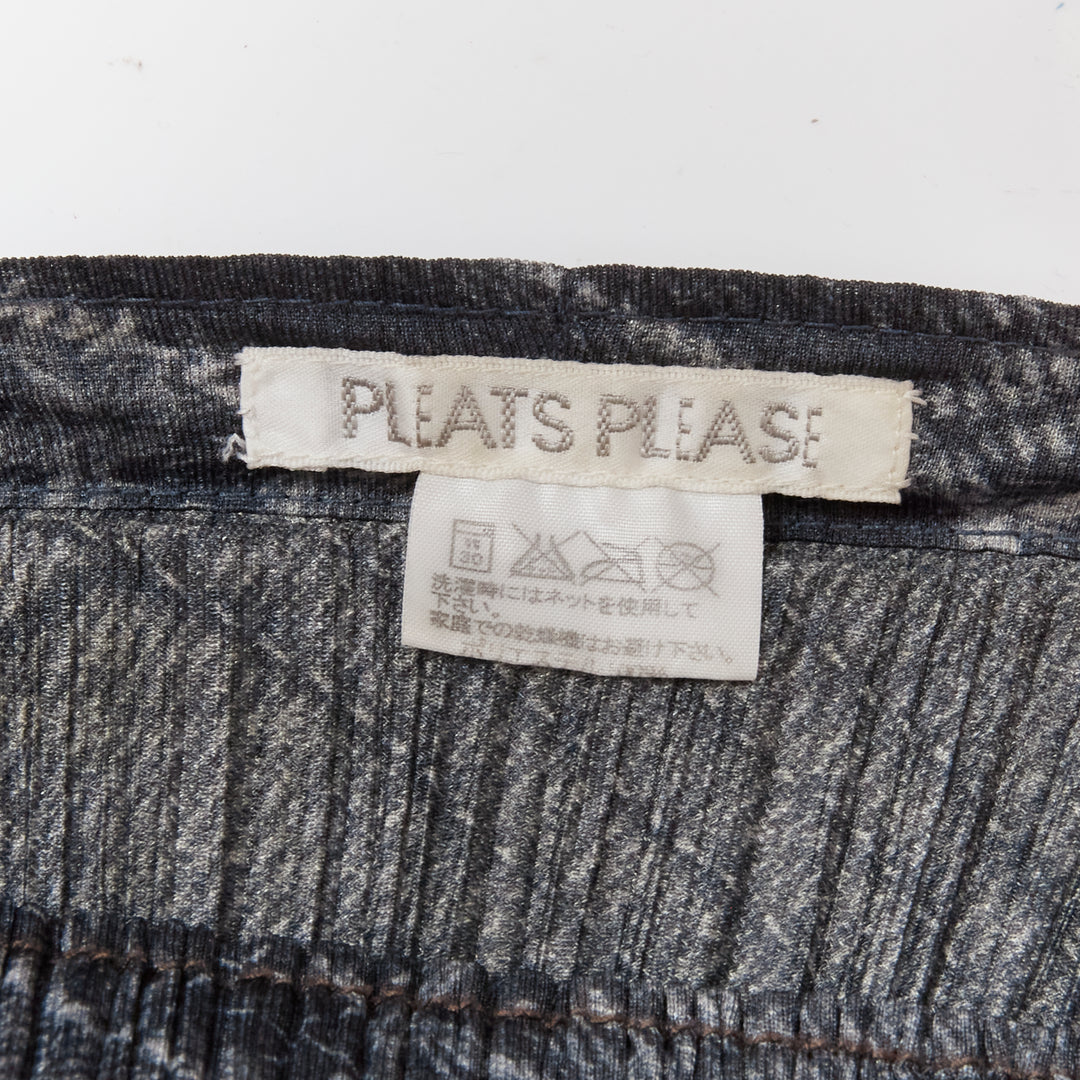 ISSEY MIYAKE PLEATS PLEASE dark blue denim patchwork print pleated skirt JP2 M