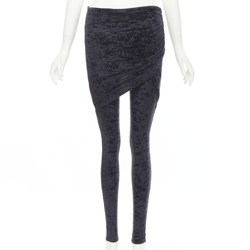 BALENCIAGA Demna 2019 black crushed velvet draped front legging FR34 XS