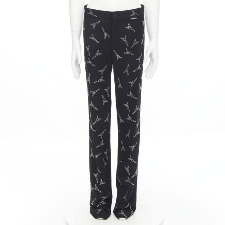 BALENCIAGA Demna 2019 Runway Eiffel Tower crystal trousers pants IT48 M