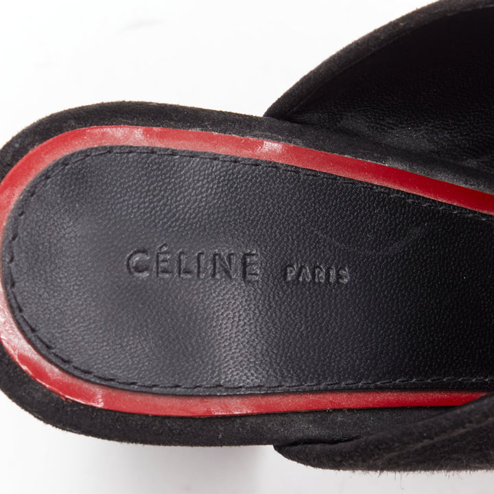 OLD CELINE Phoebe Philo black suede bow high heel mules EU36.5