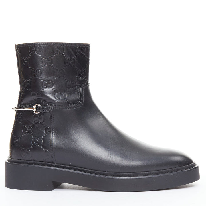 GUCCI Slim Horsebit black silver GG monogram embossed ankle boots EU37