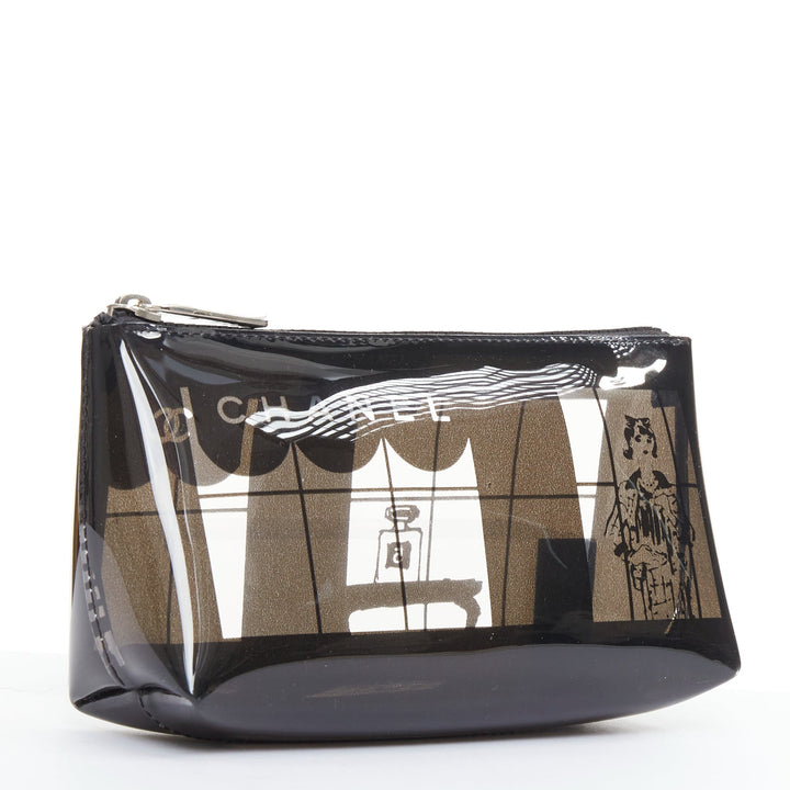 CHANEL 2003 Coco Window black clear PVC silver zip cosmetic pouch