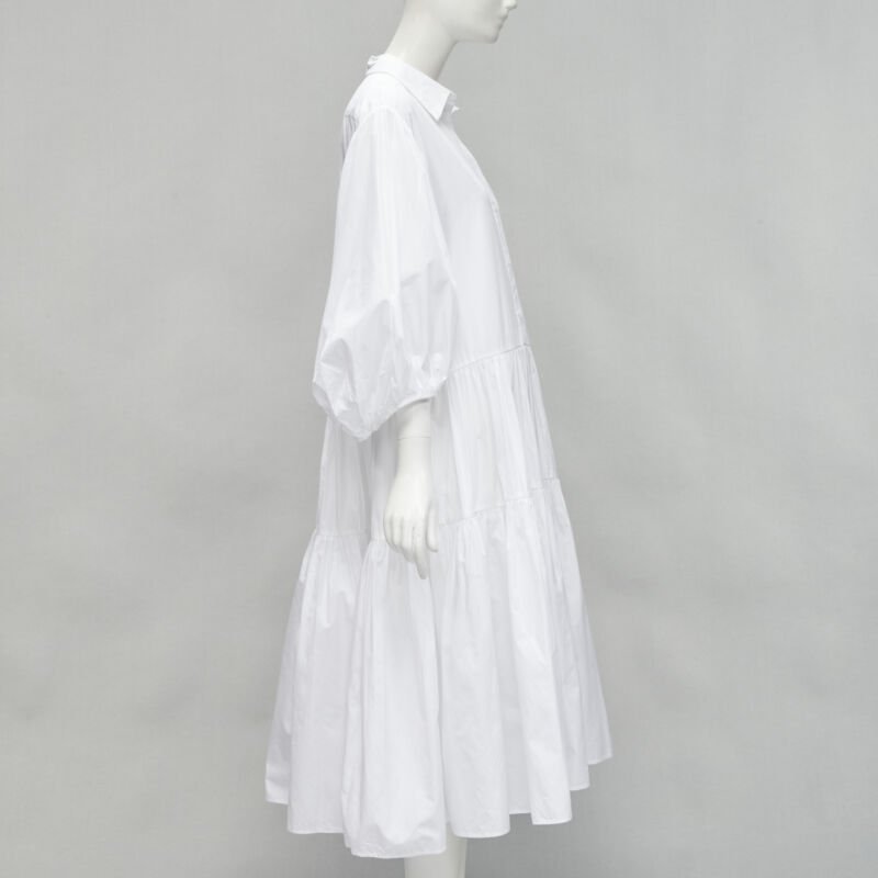 CECILIE BAHNSEN Amy white cotton poplin tiered shirred flared moumou dress UK6 S