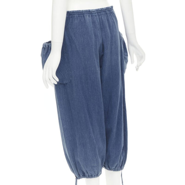 COMME DES GARCONS 1980's Vintage blue washed denim cargo  bubble jeans