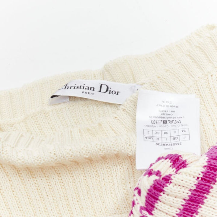 CHRISTIAN DIOR 2022 Mariniere pink nautical sailor stripe logo ribbed top FR34