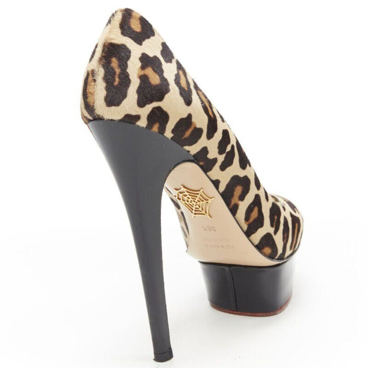 CHARLOTTE OLYMPIA Dolly brown leopard pony hair patent platform pump EU36.5