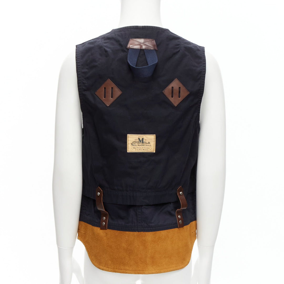 JUNYA WATANABE MAN HERVIER 2013 Reversible navy brown suede fisherman vest M
