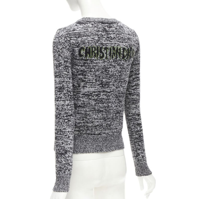 CHRISTIAN DIOR 100% cashmere melange grey dragon illustration sweater FR34 XS