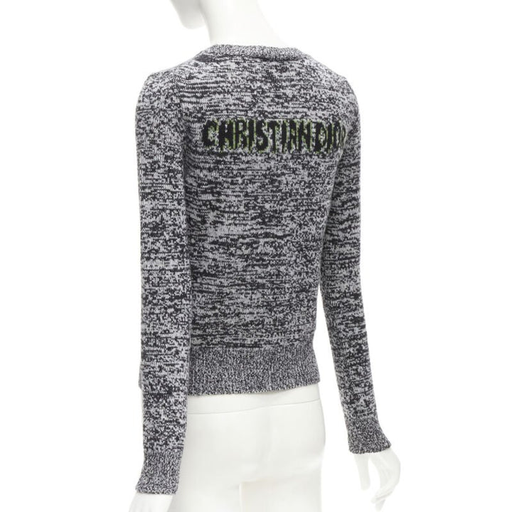 CHRISTIAN DIOR 100% cashmere melange grey dragon illustration sweater FR34 XS