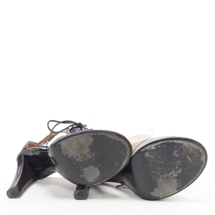 OLD CELINE Phoebe Philo black nude leather lace open side peep toe bootie EU40.5