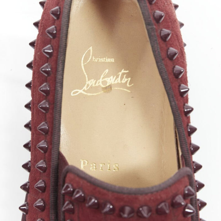 CHRISTIAN LOUBOUTIN Pik Boat burgundy suede spike stud low top sneaker EU41