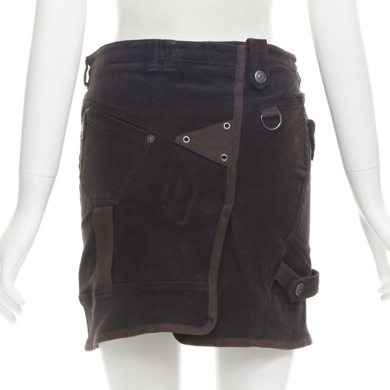 BURBERRY LONDON brown corduroy deconstructed trench mini skirt UK6 US4 S