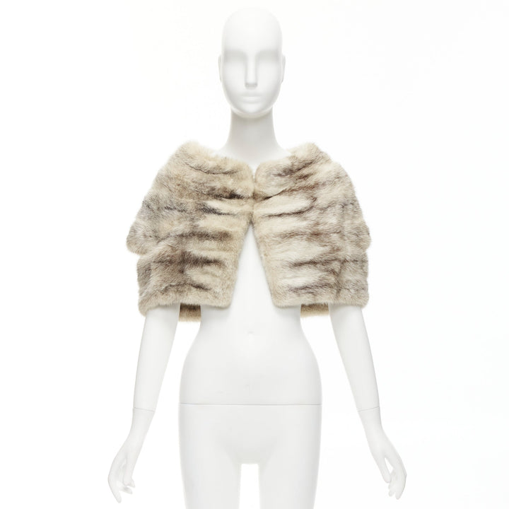 MARNI beige genuine fur striped colouring shawl bolero crop jacket IT40