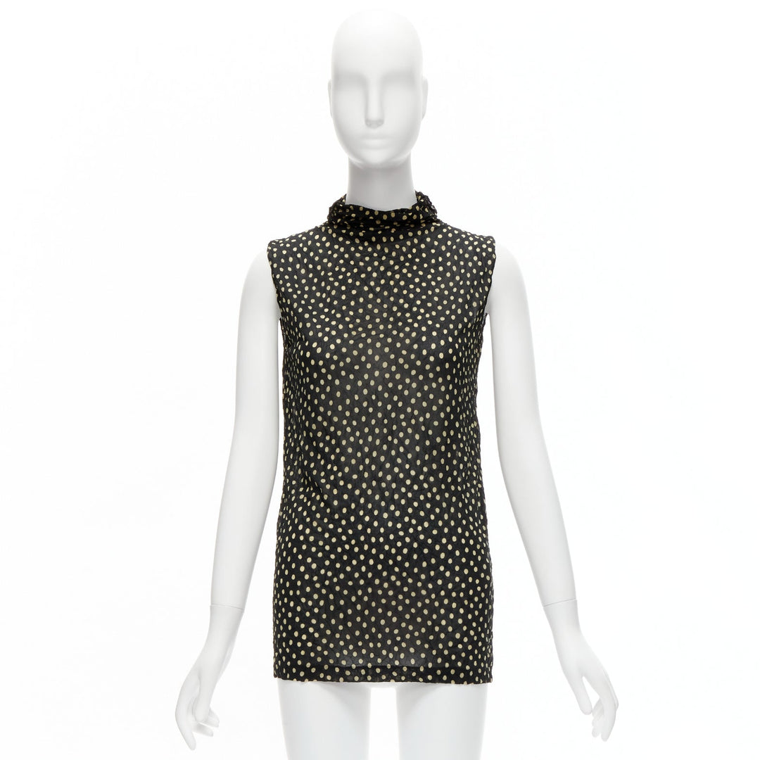 ISSEY MIYAKE Vintage black yellow polka dot crinkle sheer high neck vest top S