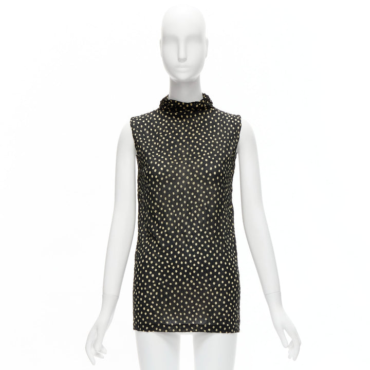 ISSEY MIYAKE Vintage black yellow polka dot crinkle sheer high neck vest top S