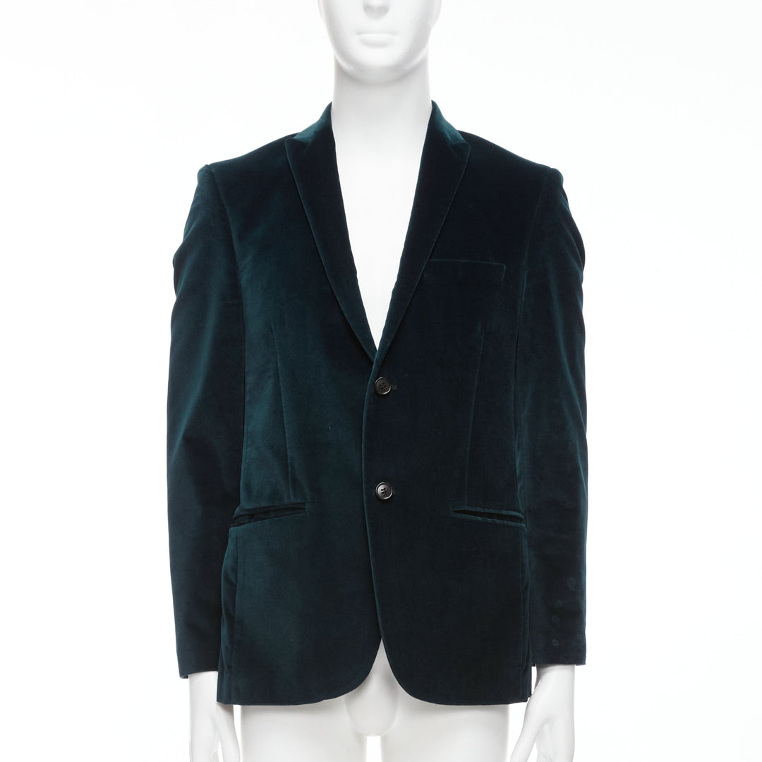 KENZO dark teal cotton velvet plus fit single breasted blazer IT48 M