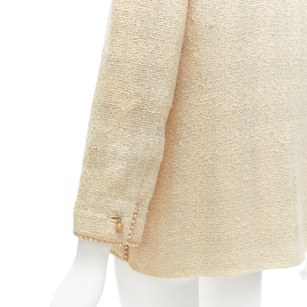 CHANEL Karl Lagerfeld 99P Vintage pearl trim boucle tweed jacket FR40 L