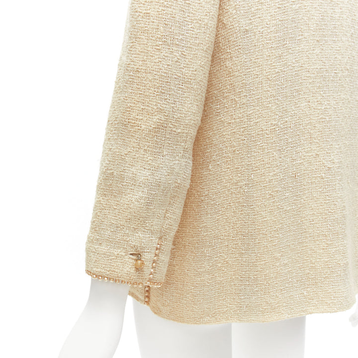 CHANEL Karl Lagerfeld 99P Vintage pearl trim boucle tweed jacket FR40 L