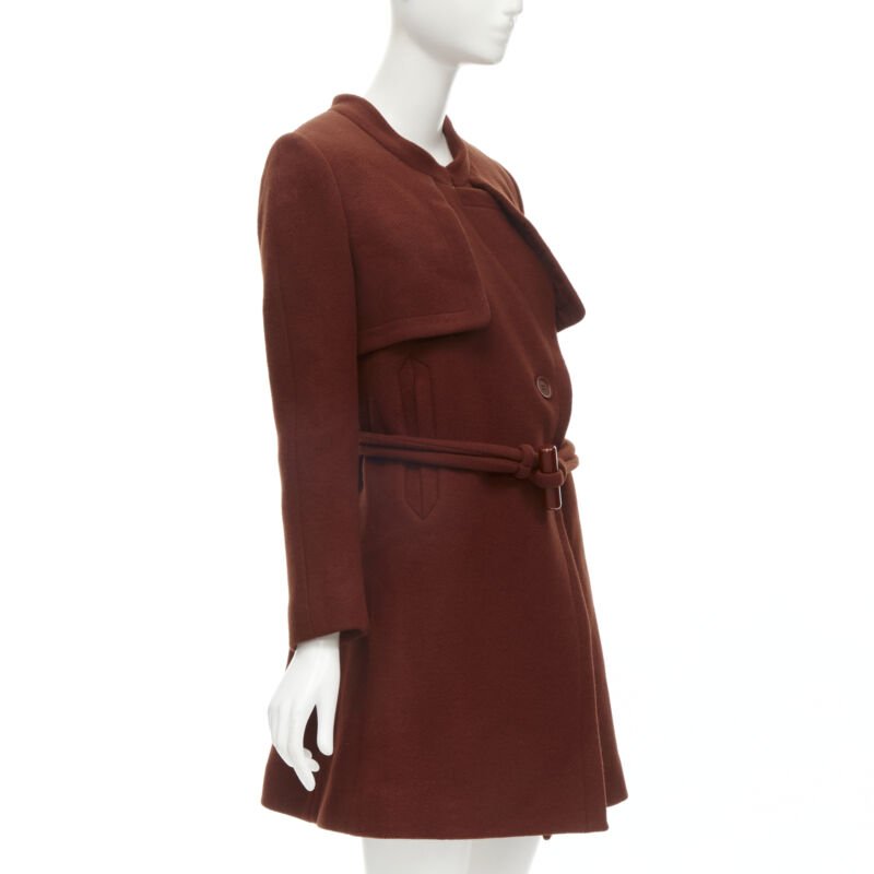 CHLOE 2015 brick red wool toggle belt long coat FR38 M