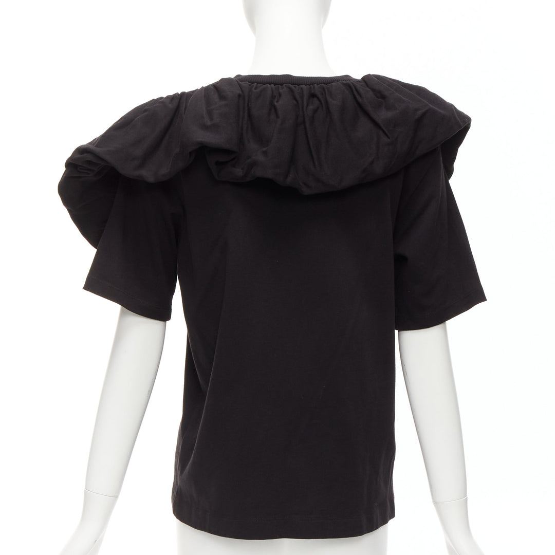 DRIES VAN NOTEN black cotton asymmetric ruffle half sleeve boxy top S