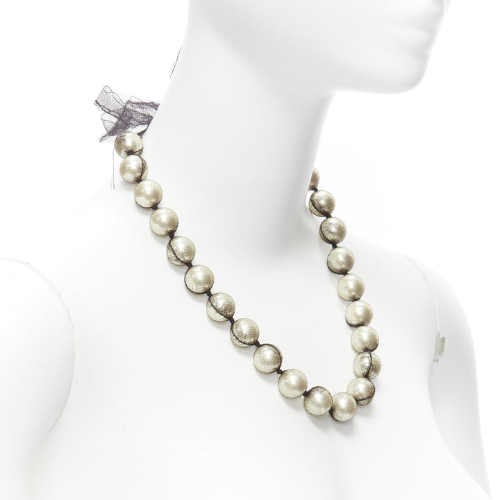 LANVIN ALBER ELBAZ cream pearl black mesh ribbon wrap princess necklace