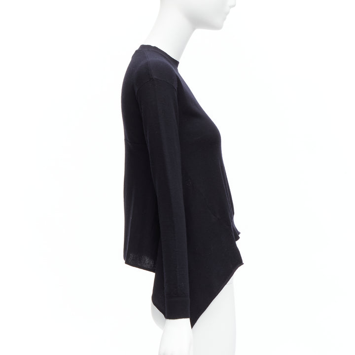 MARNI black 100% wool asymmetric high low hem crew neck sweater FR38 M