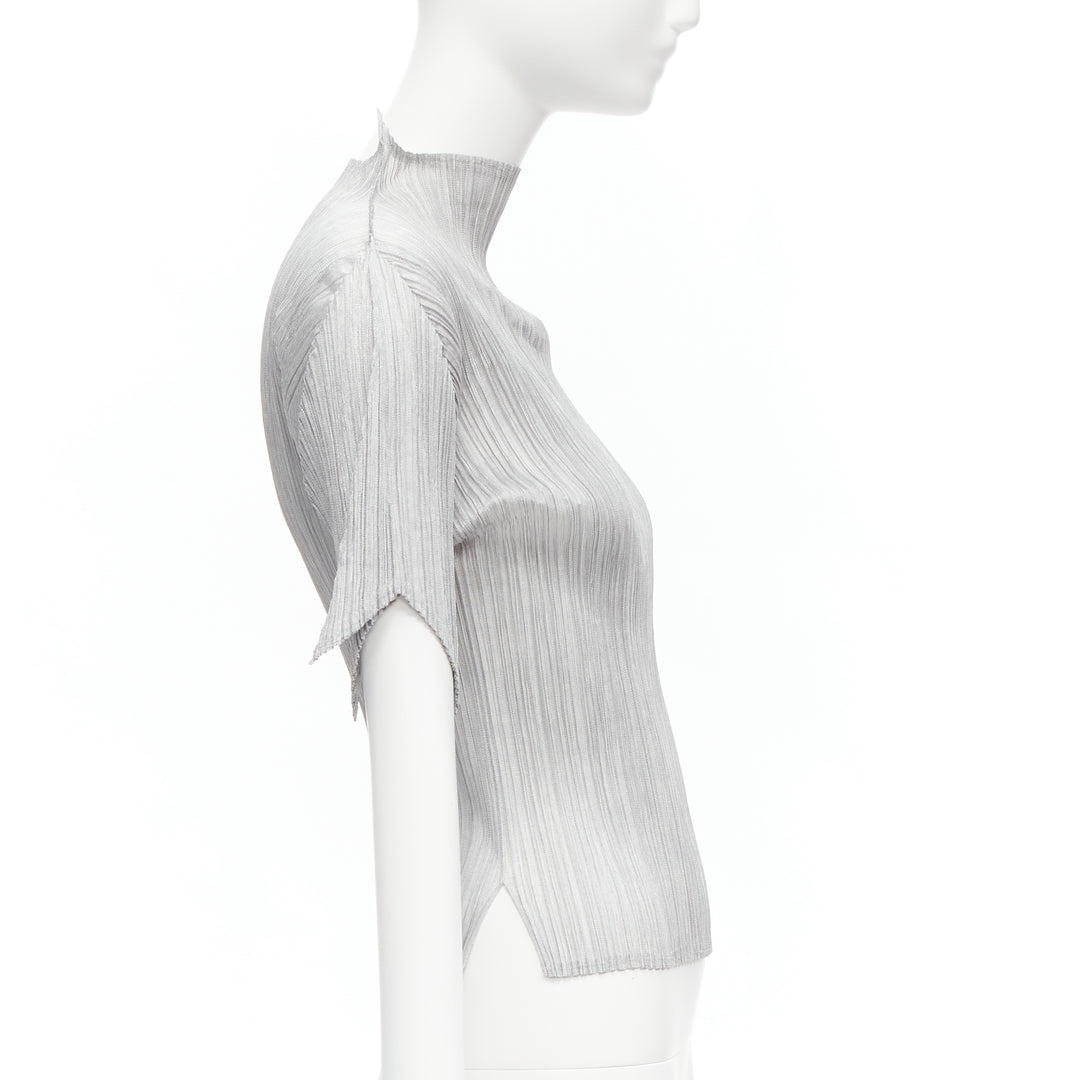 ISSEY MIYAKE PLEATS PLEASE silver spike collar angular cut pleats top JP3 L