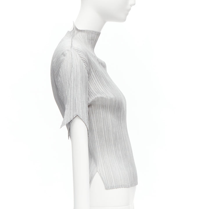 ISSEY MIYAKE PLEATS PLEASE silver spike collar angular cut pleats top JP3 L