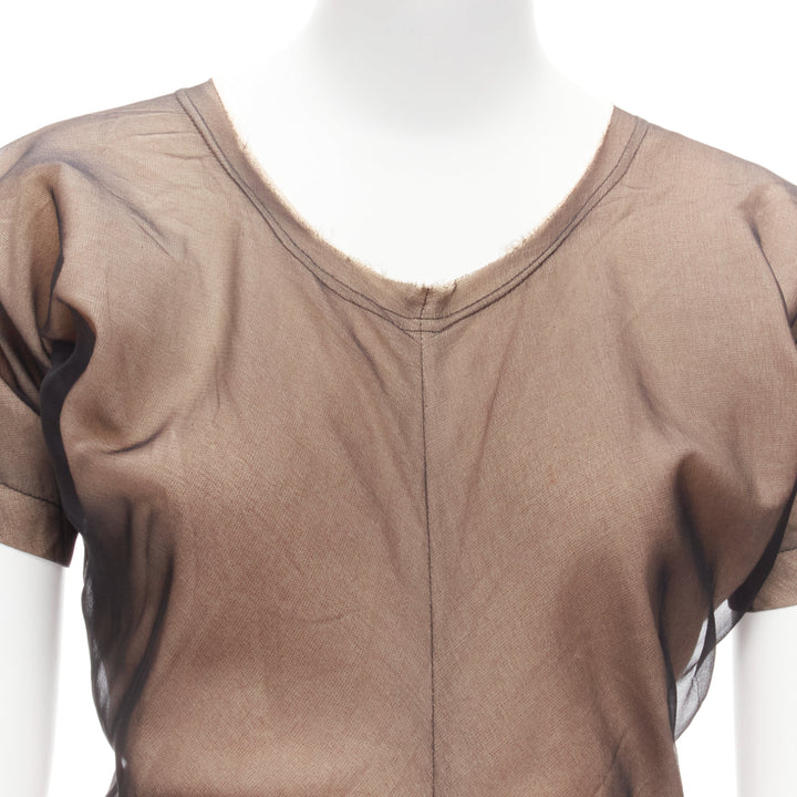 COMME DES GARCONS Vintage nude black sheer overlay A-line dress S Cindy Sherman