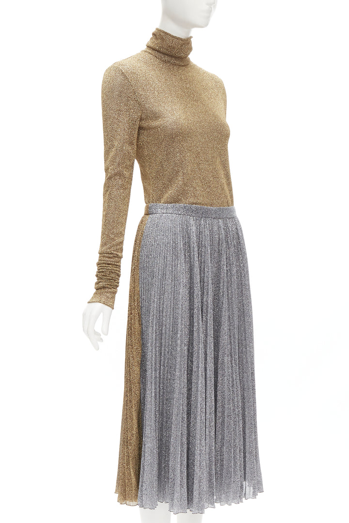 PHILOSOPHY LORENZO SERAFINI metallic gold silver lurex turtleneck skirt set S
