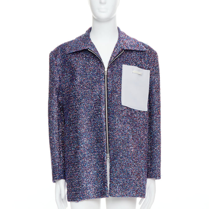 XANDER ZHOU Signature purple blue lurex grey pocket tinsel jacket IT46 S
