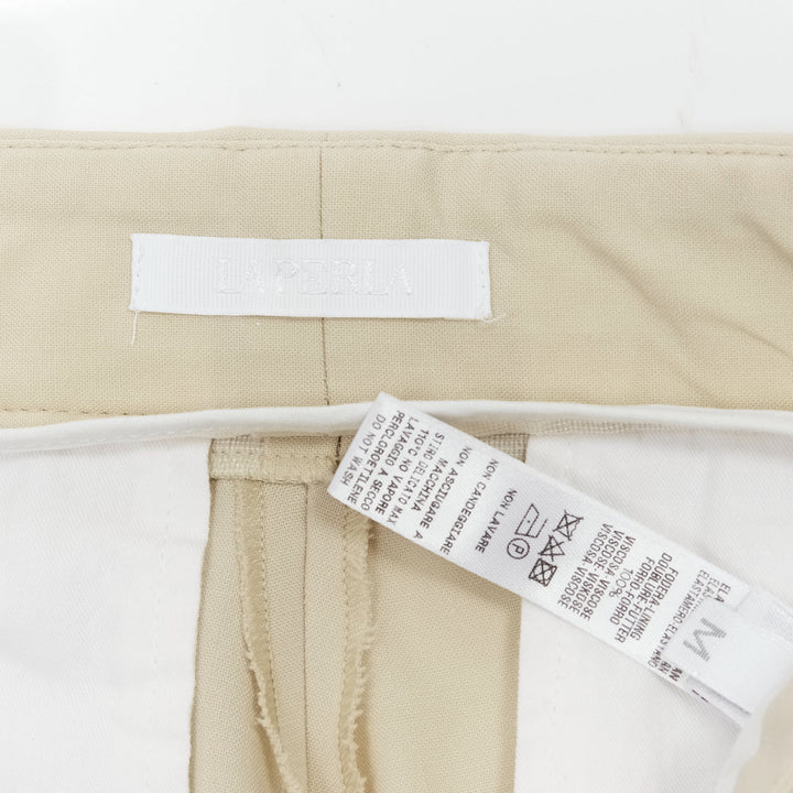 LA PERLA light beige virgin wool blend straight leg minimal classic pants M