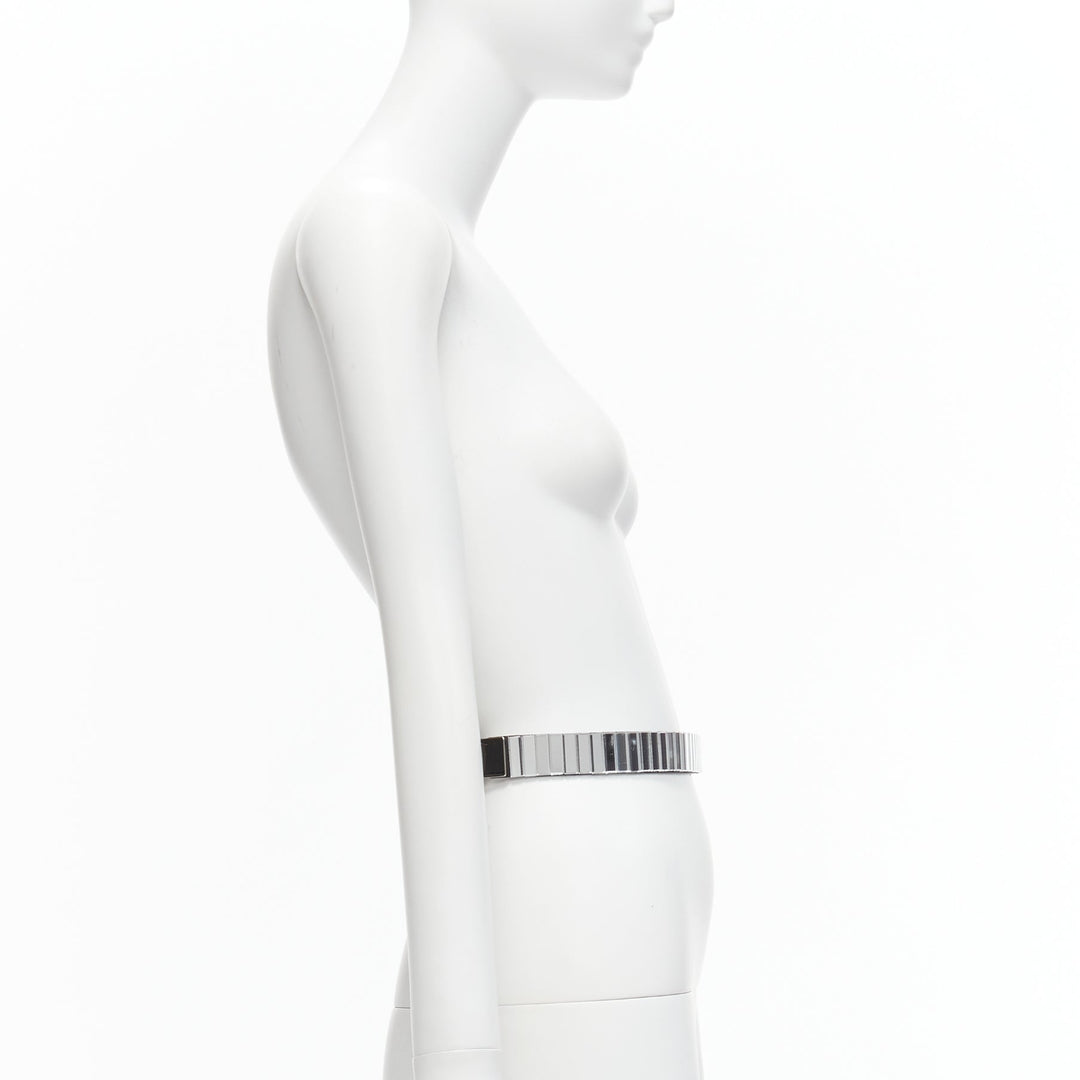 TOGA ARCHIVES silver mirrored acrylic tiles black leather elasticated belt