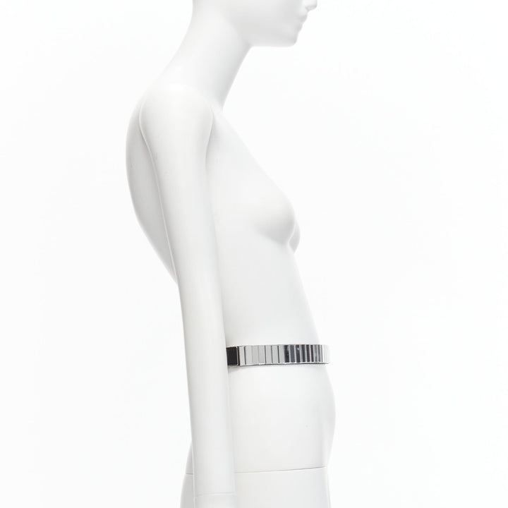 TOGA ARCHIVES silver mirrored acrylic tiles black leather elasticated belt