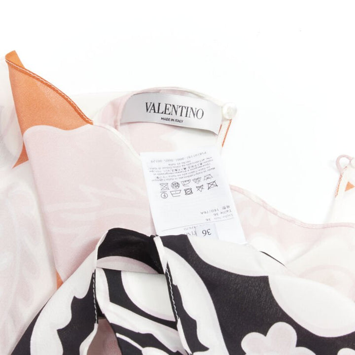 VALENTINO 100% silk orange pink black floral print blouse shirt IT36 XS
