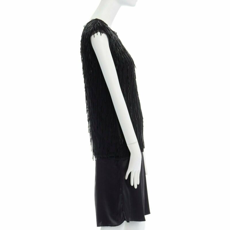 LANVIN ALBER ELBAZ black beaded fringe embellished flapper silk dress FR34 XS